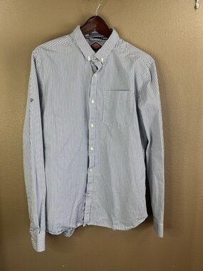 Superdry Men’s Blue and White Pinstripe Button-Down Shirt